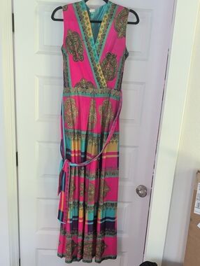 J. Graham Paisley Maxi Dress in Pink & Teal Like New